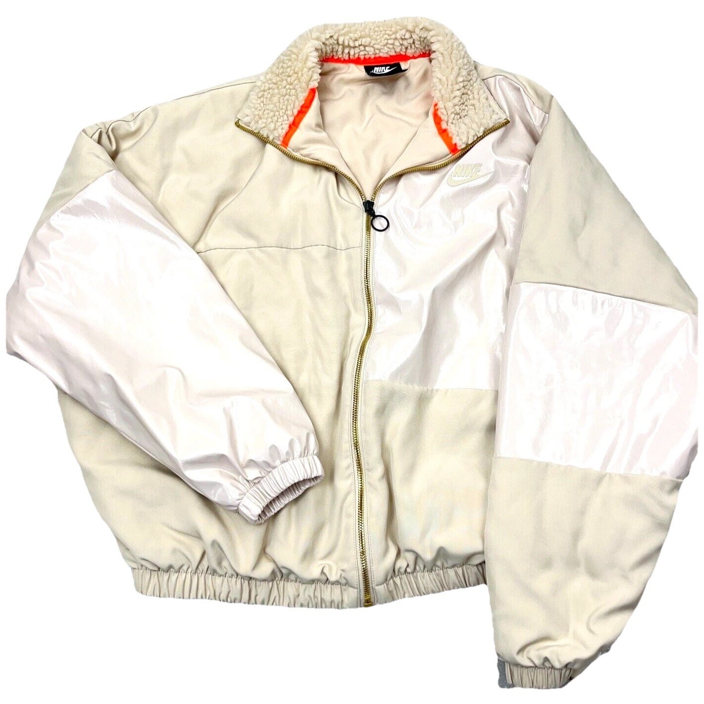 Nike Jacket Women Medium Tan Puffer Windbreaker Loose Baggy Fit Ladies